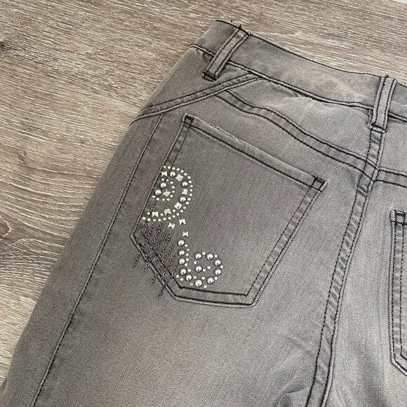 Cache Gray Straight Leg Embellished Beaded Jeans SZ 0 - Picture 5 of 11